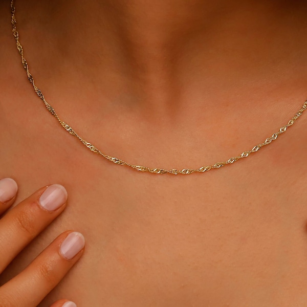 Delicate Twisted Singapore Chain Necklace, Spiga Chain Jewelry, Sterling Silver Spiga Chain Bracelet and Anklet