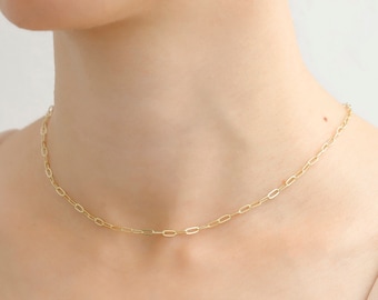 Paper Clip Choker Necklace, Small Link Bracelet in 18K Gold Filled, Minimalist Chain