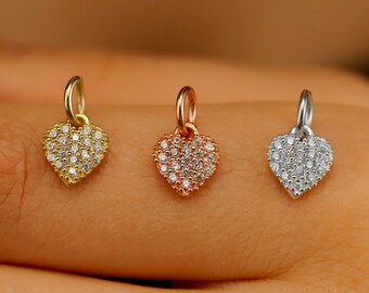 Charm coeur en or 14 carats avec diamants CZ pour colliers, bracelets ou autres créations | Fourniture de fabrication de bijoux bricolage