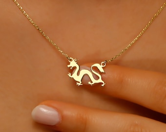 14K Gold Dragon Design Necklace by DDJewelsUS • Chinese New Year Jewelry • Chinese Astrology, Good Luck Necklace • Dragon Gift for Women