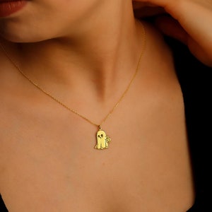 Ghost Necklace With Pumpkin, 925 Sterling Silver Pumpkin Ghost Pendant, Halloween Spooky Necklace, 18K Gold Filled Ghost Halloween Necklace