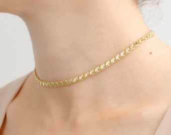 Collier chaîne miroir italien, collier tour de cou doré, bracelet chaîne épaisse, collier lien délicat, cadeau pour femme, chaîne avec cadenas de homard