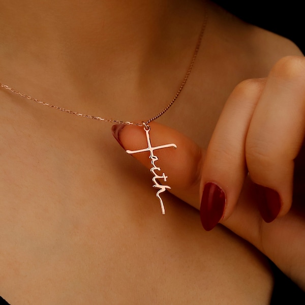 14K Gold Cross Necklace, Faith Necklace, Appreciation Gifts, Everyday Wear Jewelry, Gift for Her, Unique Jewelry