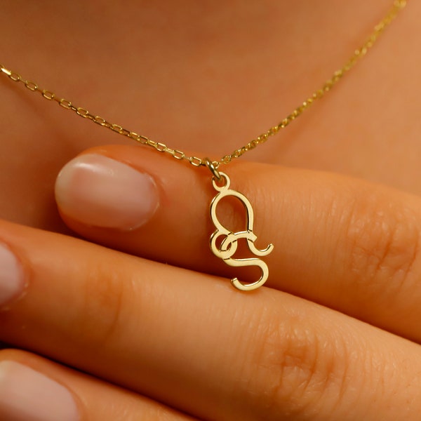 Interlocking Tiny Letter and Zodiac Sign Necklace • Minimalist Astrology Necklace • Custom Horoscope Jewelry • Personalized Birthday Gift
