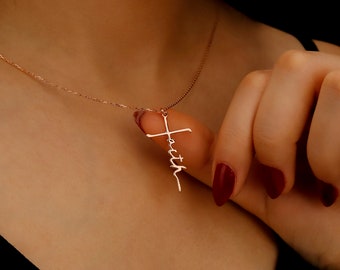 14K Gold Cross Necklace, Faith Necklace, Appreciation Gifts, Everyday Wear Jewelry, Gift for Her, Unique Jewelry
