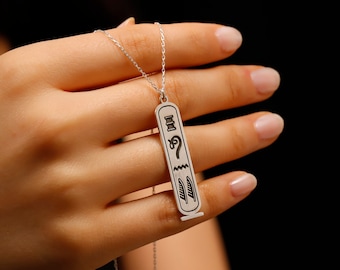 925 Sterling Silver Egyptian Cartouche Necklace • Personalized Hieroglyph Name Pendant • Mythology Charm Jewelry in Gold and Rose Filled