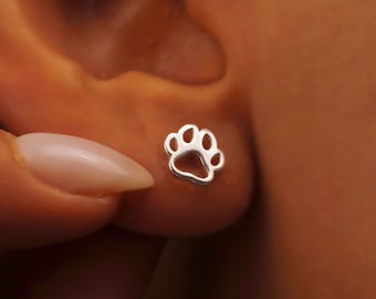 Sterling Silver Paw Print Stud Earrings: Pet Lover Jewelry