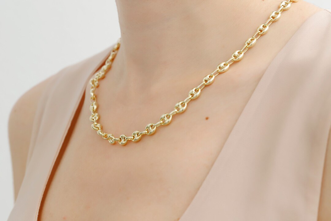 Puffed Mariner Chain Necklace, Anchor Link Necklace, Chunky Bracelet