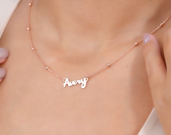 Custom Name Necklace with Beaded Ball Chain, 18K Gold Filled Jewelry with Twist Chain, Cable Chain or Beaded Ball Chain