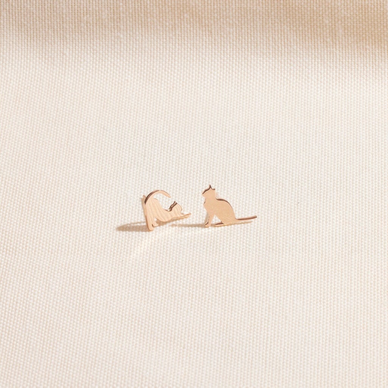 Silver Cat Stud Earrings, Cute Animal Kitten Earrings, Minimalist Earrings, Gift for Cat Lovers, Handmade Jewelry, Gift for Best Friend image 1