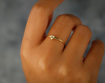 Tiny Heart Initial Ring • Personalized Heart Ring • Dainty Initial Ring • Initial Ring • Heart Custom Ring • Love Ring