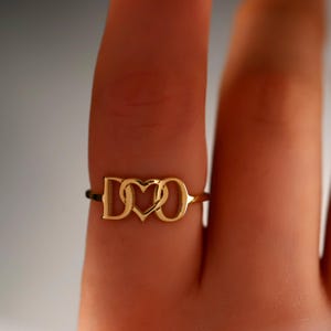 Anel de casal personalizado com inicial de coração, anel personalizado com duas letras, anel de compromisso, presente para namorada