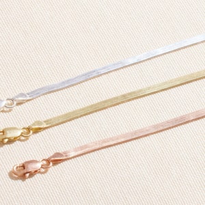 14 K Gold Herringbone Bracelet, Handmade Italian Chain Bracelet, Layering Bracelet, Sterling Silver Bracelet, Gift for Her image 3