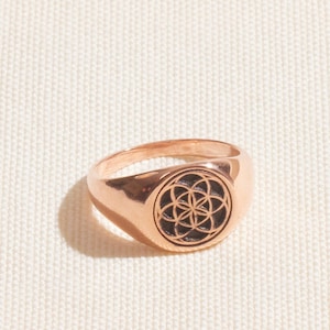 925 Sterling Silver Flower of Life Signet Ring for Women and Men, Couple Rings, Handmade Sacred Geometry Jewelry image 4