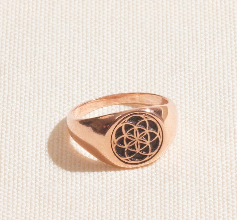 925 Sterling Silver Flower of Life Signet Ring for Women and Men, Couple Rings, Handmade Sacred Geometry Jewelry image 4