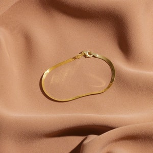 14 K Gold Herringbone Bracelet, Handmade Italian Chain Bracelet, Layering Bracelet, Sterling Silver Bracelet, Gift for Her image 4
