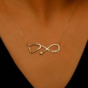 14K Gold Filled Personalized Stethoscope Necklace, Medical Student Necklace, Jewelry Gifts for Doctors and Nurses in Sterling Silver