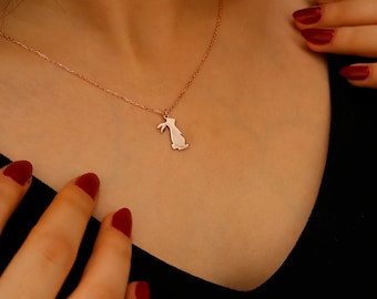 14K Gold Bunny Necklace: Sterling Silver Rabbit Pendant