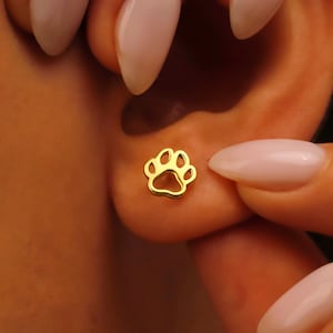 Paw Print Earrings, Sterling Silver Paw Print Earrings, Gold Paw Print Earrings, Dog Paw Earrings, Dog Earrings, Pet Jewelry, Next Day Ship!
