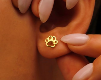 Paw Print Earrings, Sterling Silver Paw Print Earrings, Gold Paw Print Earrings, Dog Paw Earrings, Dog Earrings, Pet Jewelry