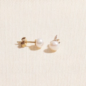 Pearl Stud Earrings, Fresh Water Pearl Earrings, Bridesmaids Gift, Bridal gift, Gold Pearl Studs, Gift for her, Simple Jewelry image 4