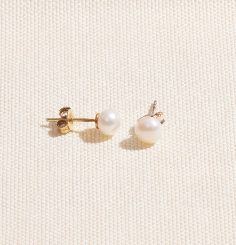 Pearl Stud Earrings, Fresh Water Pearl Earrings, Bridesmaids Gift, Bridal gift, Gold Pearl Studs, Gift for her, Simple Jewelry image 4