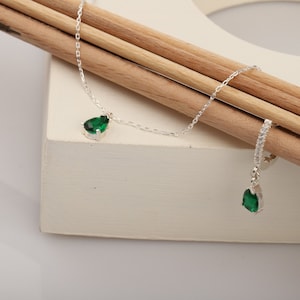 14 K Gold Emerald Drop Earrings and Necklace, Elegant Minimalist Gift, Emerald Jewelry, Timeless Birthstone Jewelry, Fine Jewelry image 4