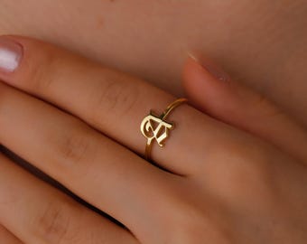 Old English Initial Ring: Personalized Gothic Letter Jewelry
