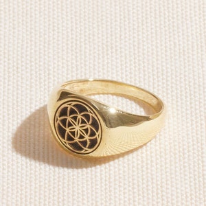 925 Sterling Silver Flower of Life Signet Ring for Women and Men, Couple Rings, Handmade Sacred Geometry Jewelry image 5