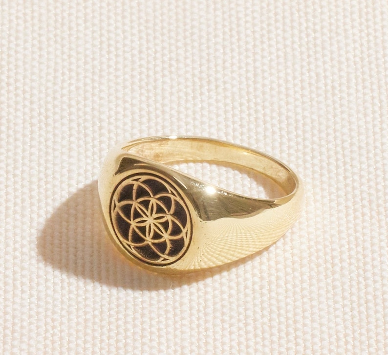 925 Sterling Silver Flower of Life Signet Ring for Women and Men, Couple Rings, Handmade Sacred Geometry Jewelry image 5