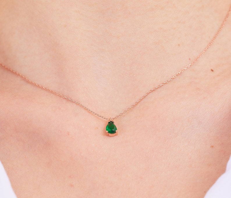 14 K Gold Emerald Drop Earrings and Necklace, Elegant Minimalist Gift, Emerald Jewelry, Timeless Birthstone Jewelry, Fine Jewelry image 2