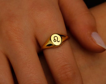 Anillo de sello minimalista con signo del zodíaco personalizado en plata de ley, oro, oro rosa • Joyería de astrología personalizada • Regalo para amantes de la astrología