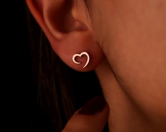 Minimalist Sterling Silver Heart Stud Earrings: Hypoallergenic Jewelry