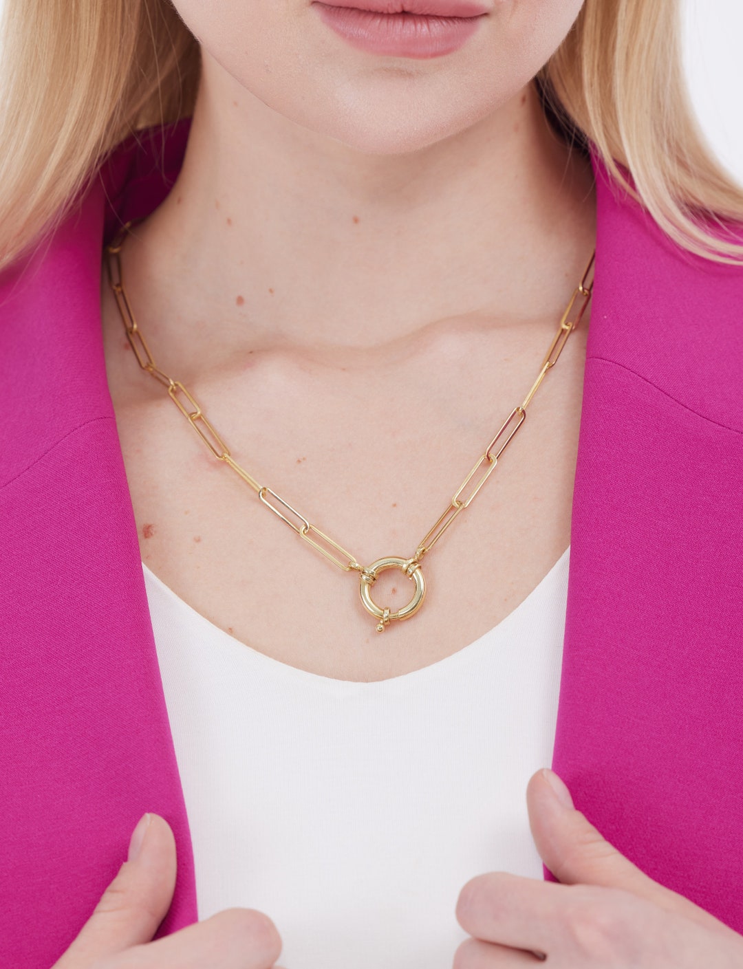 Delicate Sailor Lock Necklace Gold Paperclip Chain Necklace Etsy