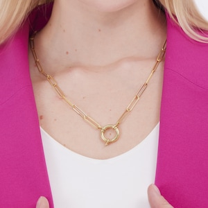 Delicate Sailor Lock-ketting, gouden paperclipketting, gouden gelaagdheidketting, cirkelslotketting, dikke sieraden, cadeau voor haar