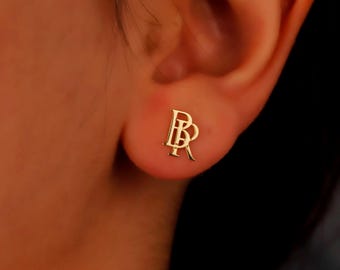 Sterling Silver Initial Stud Earrings – Personalized Letter Jewelry