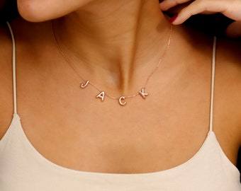14K Gold Filled 3d Bubble Letter Name Necklace, Satellite Puff Initials Name Jewelry in Sterling Silver, Unique Necklace