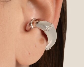 Minimalist Silver Ear Cuff, Unisex Modern Statement Earring, No Piercing