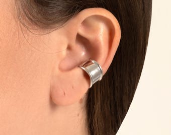 Sterling Silver Ear Cuff  -  Adjustable Fit, No Piercing, Designer Minimal Cuff, Partially Handcrafted