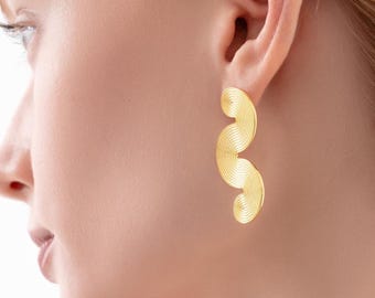 Serpent Stud Earrings, 18K Gold Plated Sterling Silver Sculptural Jewelry