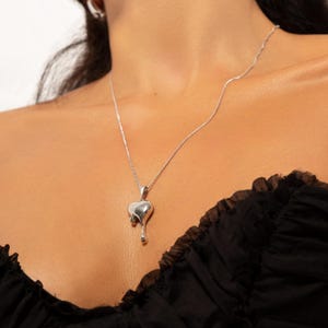 Dainty Sterling Silver Heart Necklace - Minimalist Valentine&#39;s Gift