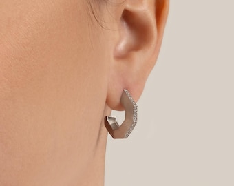 White Zircon Silver Huggie Earrings – Dainty Minimalist Hoops, Gift for Her – GAL Jewelry