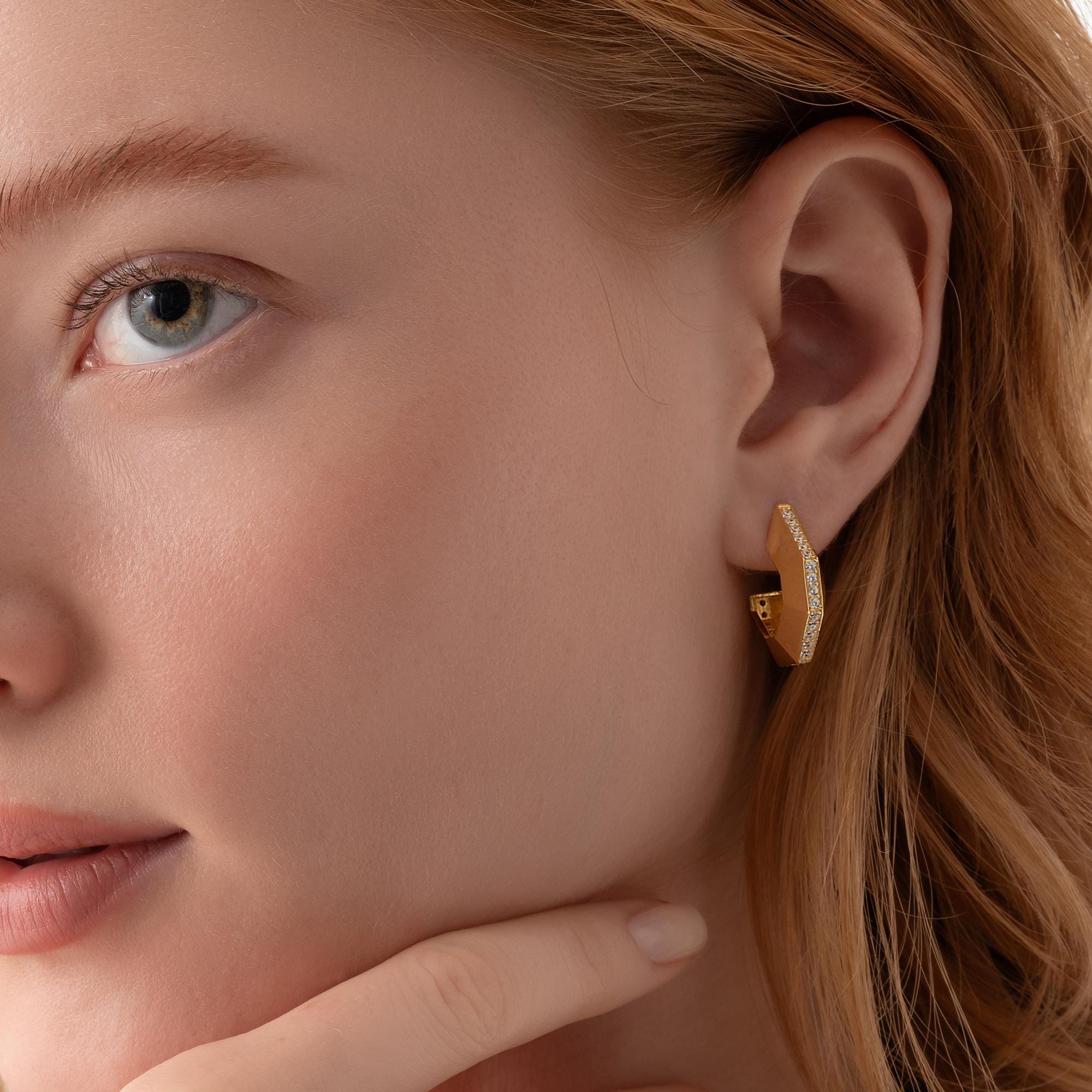 Gold and White Dainty Earrings – Minimalist Hoop Studs, Everyday Jewelry Gift for Her/Him  – GAL Jewelry