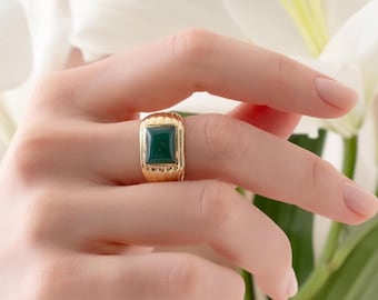 Green Enamel Gold Ring, Minimal Statement Band, 18K Gold Plated Sterling Silver
