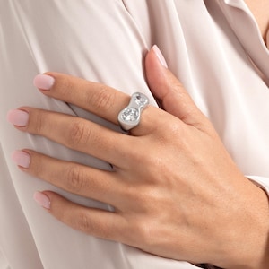 Two Stone Silver  Ring, Rhodium plated Silver Ring, Minimalist style, Gifts for Her