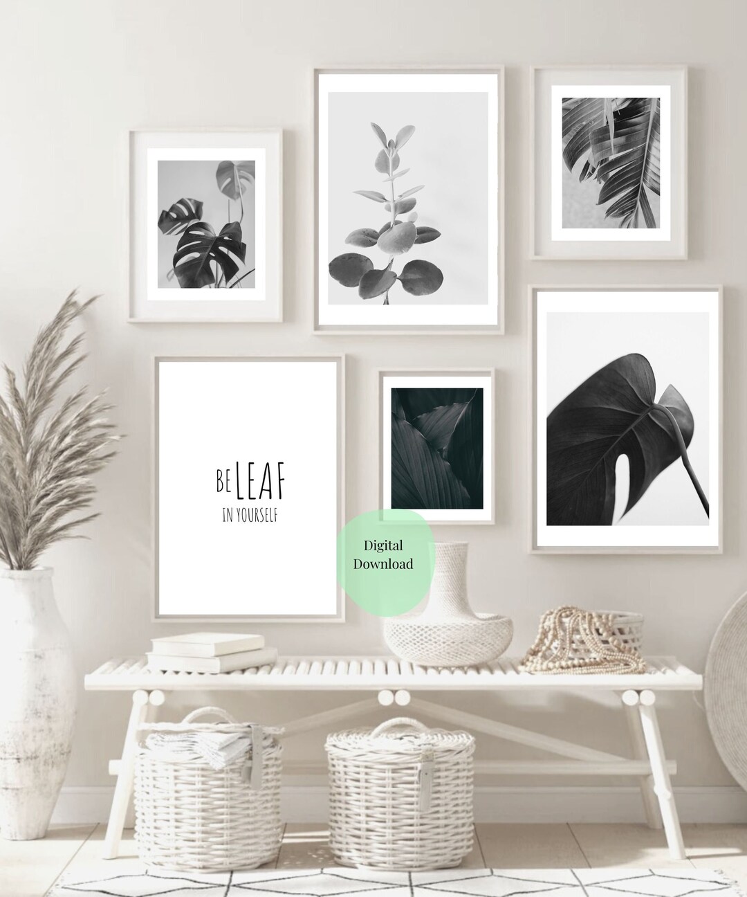 Set of 6 Modern Minimalist Wall Decor Beleaf in Yourself Positive