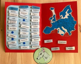 Countries of Europe Burdock Map Velcro folder Learning folder Montessori inspired