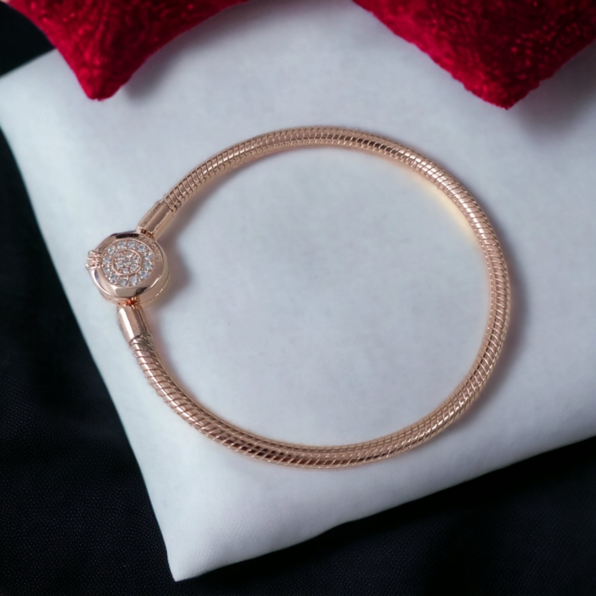 Pandora Moments Sparkling Crown O Snake Chain Bracelet S925 Rose Gold