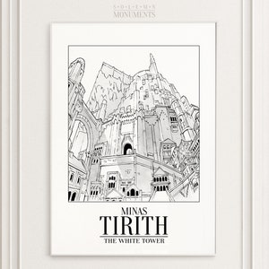 Minas Tirith - The White Tower - No. I | Hand-Drawn | Architectural Landmark Sketch | Printable Poster