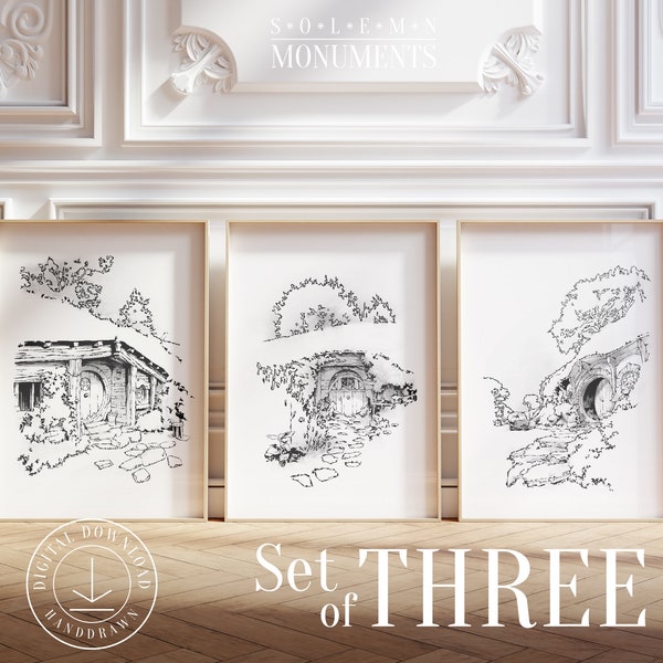 Hobbiton - The Shire | Set of 3 | Sketch Print | Instant Printable Poster